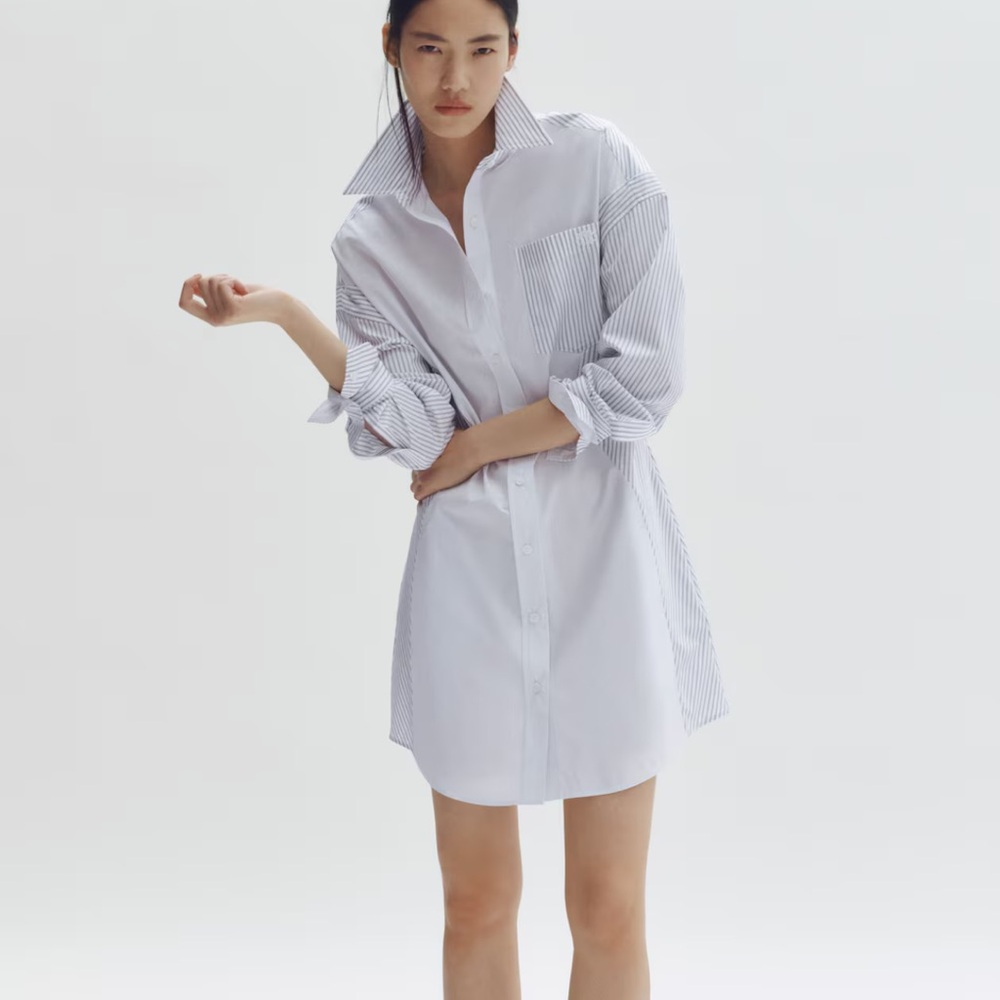 Stella McCartney x H&M Poplin Light Blue Striped Midi Shirt Dress